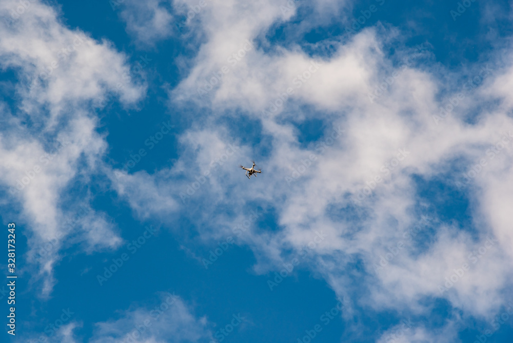 Buenos Aires, Argentina; March 24, 2019: A drone flying in the middle of the sky