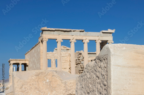 View of Acropolis. Famous place in Athens - capital of Greece. Ancient monuments.