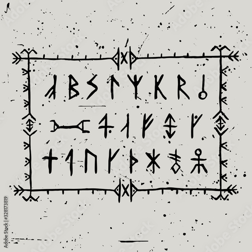 Set of vector Icelandic runes in hand-painted style.