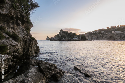 This is the Beautiful Island in Sicily, in the south of Italy, at sunset. 