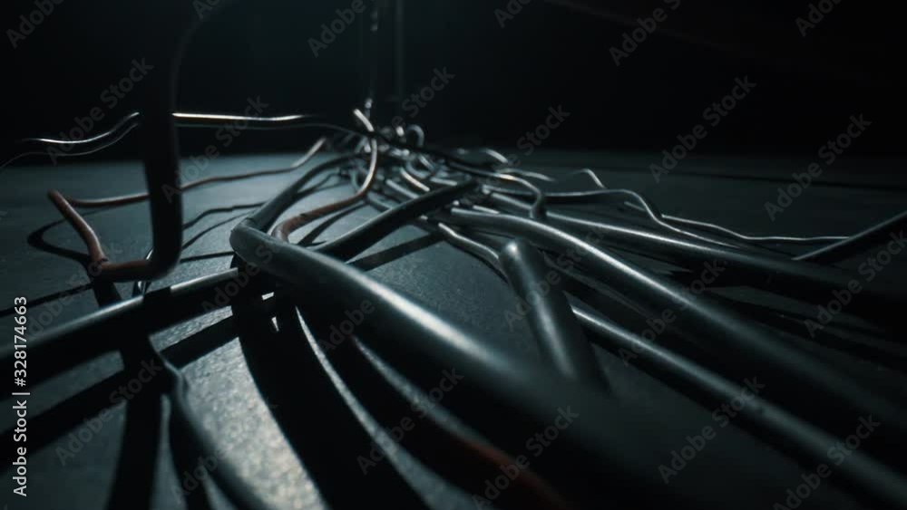 Black and red cables lie on the floor, macro on Laowa 24mm f / 14 Macro Black and red cables lie on the floor, macro on Laowa 24mm f / 14 Macro