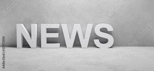 word news on a concrete wall, 3D render illustration