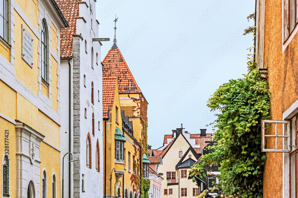street view with old buildings in Visby old town in Sweden street view with old buildings in Visby old town in Sweden