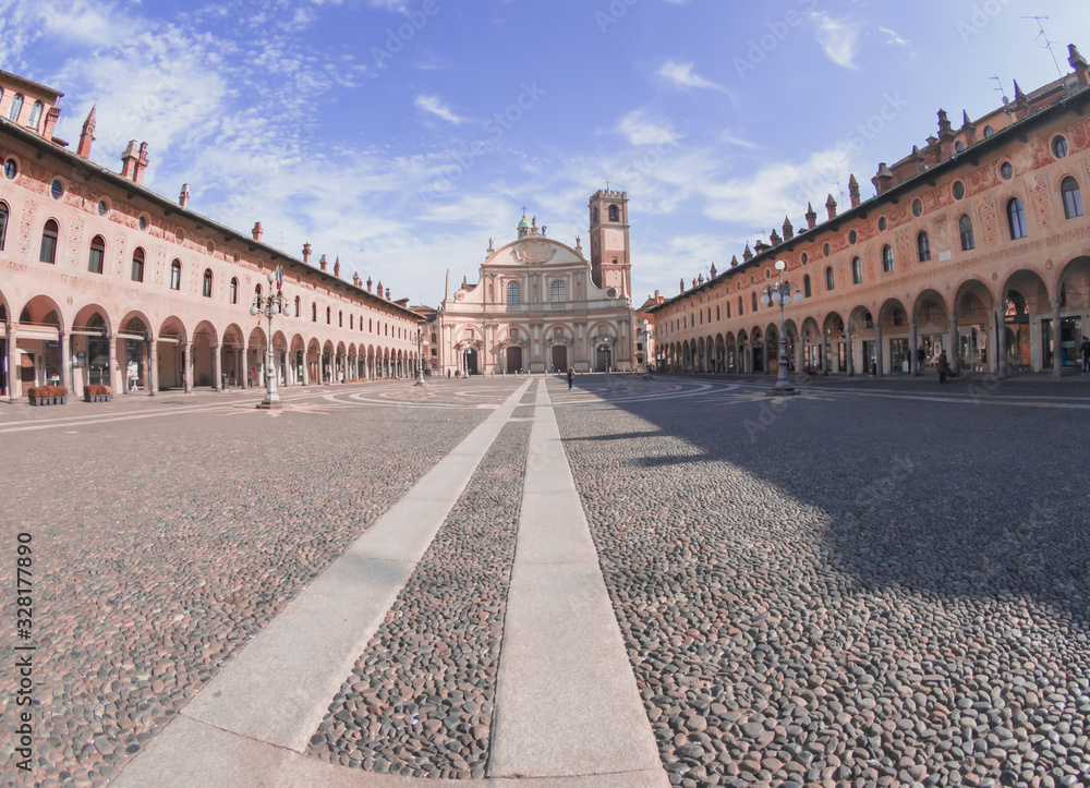 the beautiful Ducal square of Vigevano,rectangular in shape is an example of the Renaissance architectural style