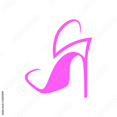 Abstract pink high heel shoe on white backdrop. Design element
