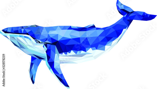 Low poly blue whale. Whale Triangle geometric illustration
