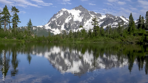 evening at picture lake with mt shuksan reflected on the lake