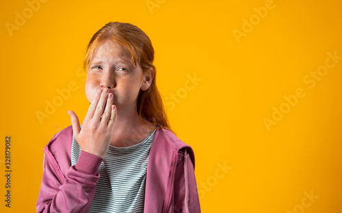 Obraz na plátne Red Haired Girl Feeling Nauseaus and About to Throw Up