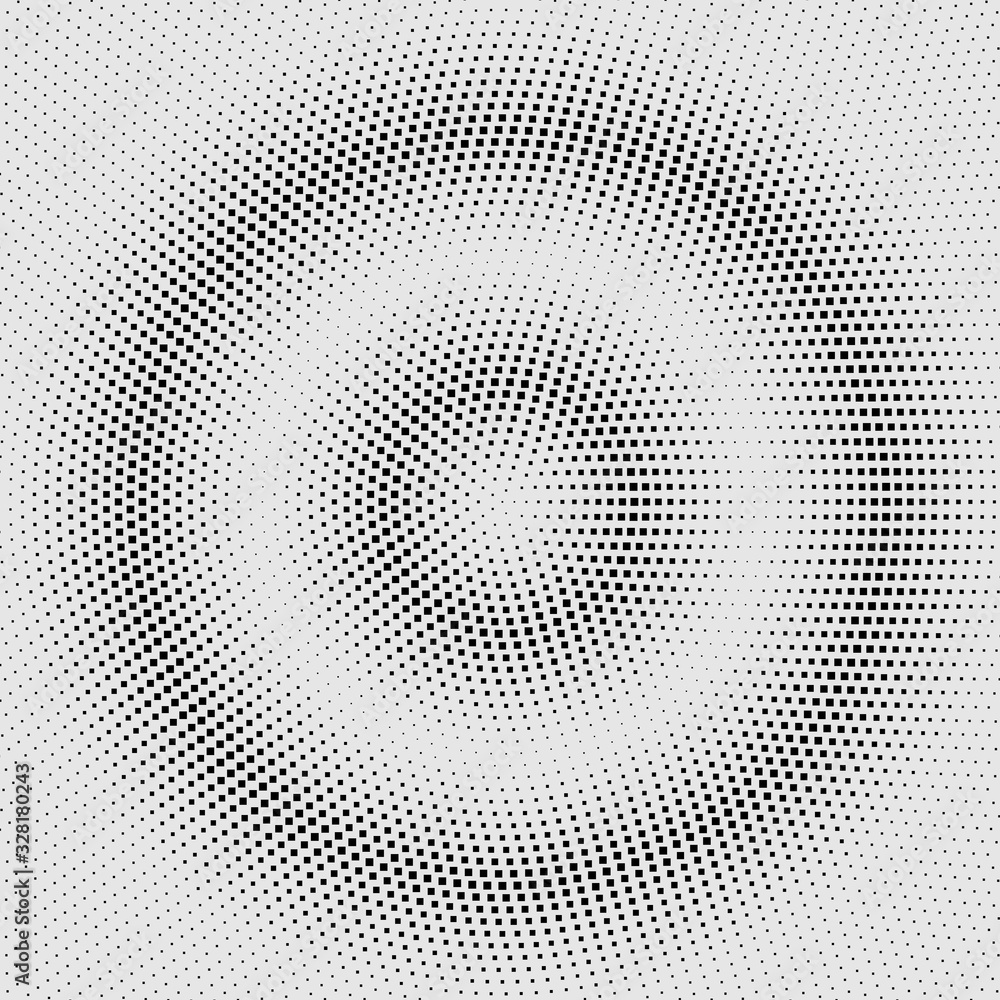 Gradient halftone. Optical illusion. Abstract gradient background of black squares. Vector illustration.