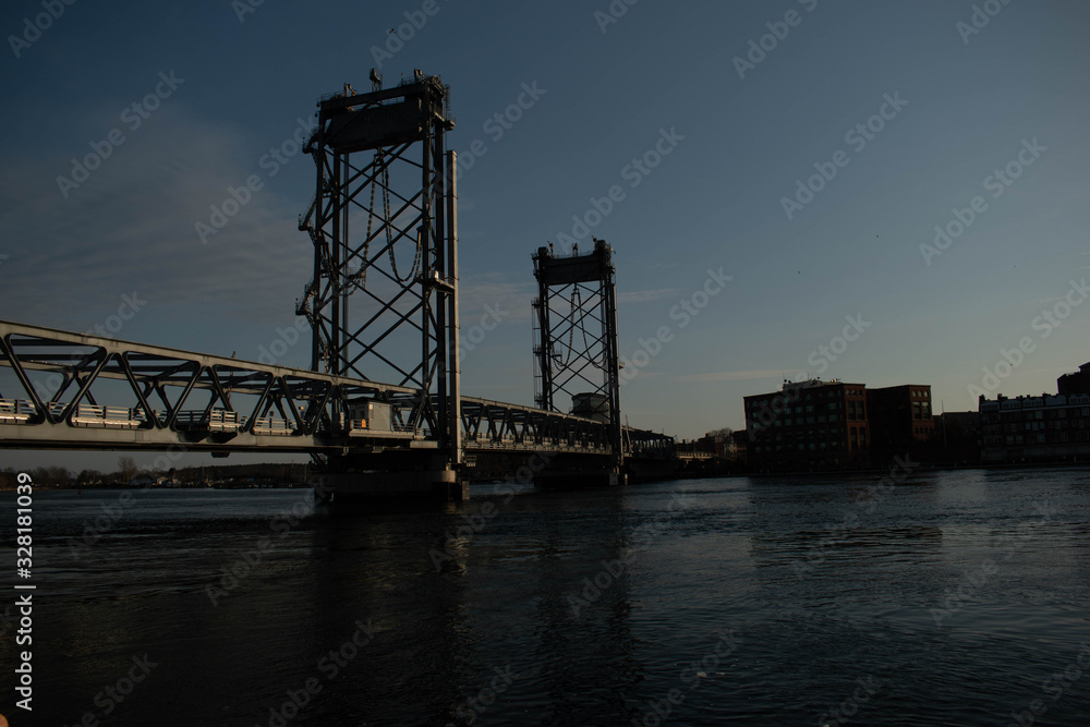 Fototapeta premium Views of Memorial Bridge from Badgers Island - Kittery, Maine