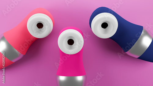 Sex toy for women also called clitoral stimulator with different colours. 3D illustration