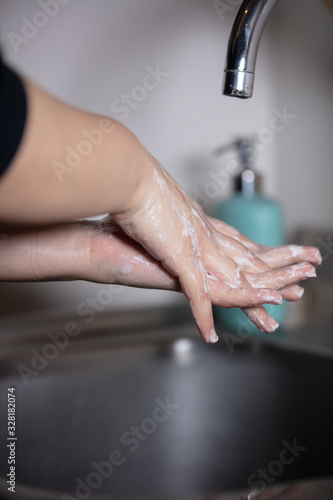 Corona virus travel prevention wash hands with soap and hot water. Hand hygiene for coronavirus outbreak. Protection by washing hands frequently