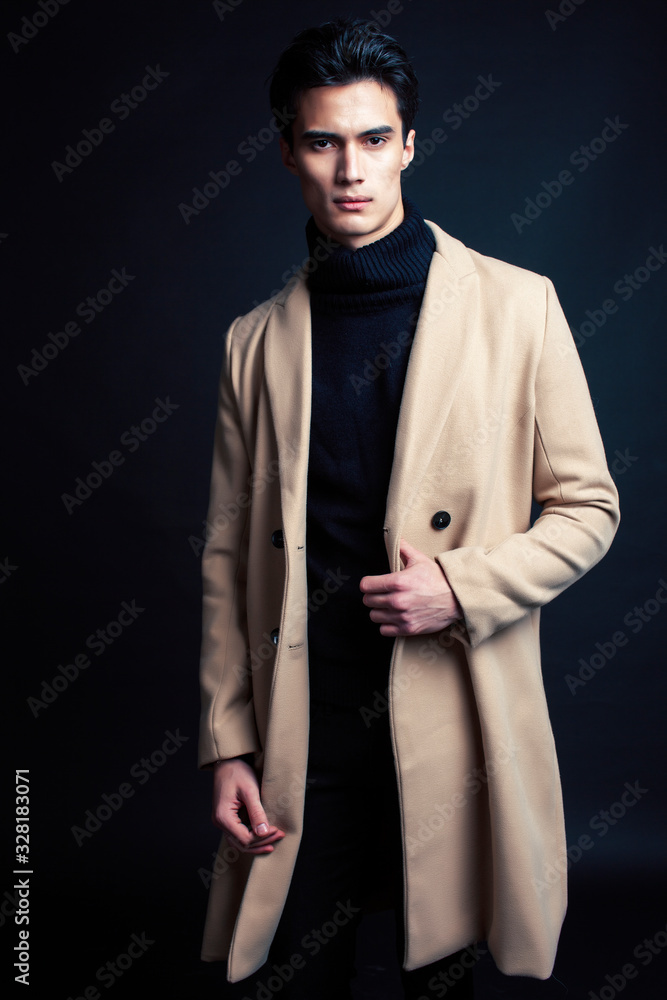 Handsome Asian Fashion Looking Man Posing In Studio On Black Background Lifestyle Modern People Handsome Asian Fashion Looking Man Posing In Studio On Black Background Lifestyle Modern People
