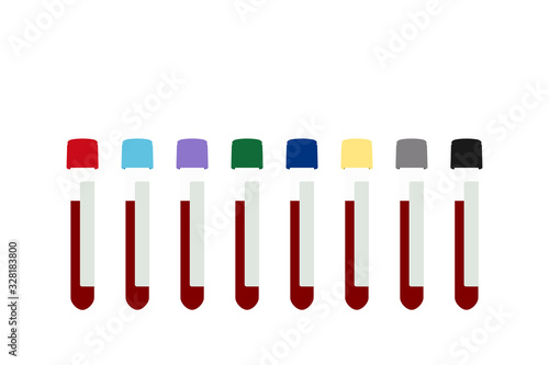 Common types of colour coded blood vacutainers or collection tubes, vector illustration