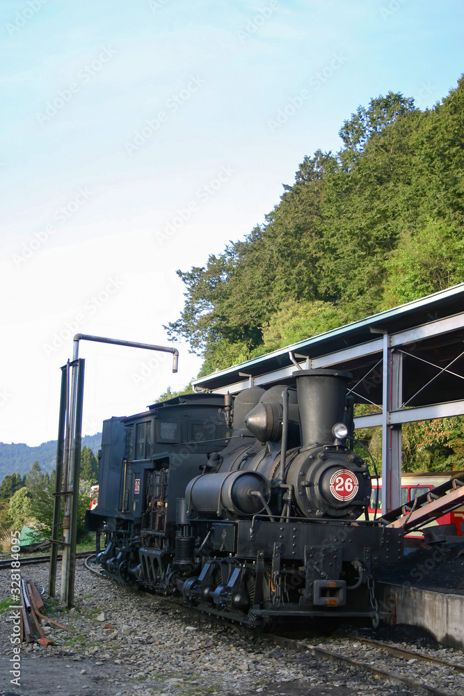 Fototapeta premium Old steam train display in Alishan