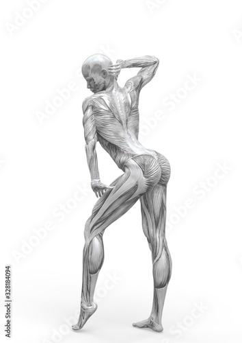 muscle woman doing a gymnastic pose in white background © DM7