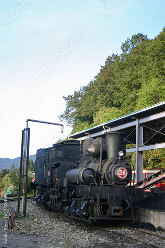 Old steam train display in Alishan