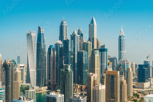 Modern buildings in Dubai Marina, Dubai city skyline with skyscrapers, UAE. © DedMityay