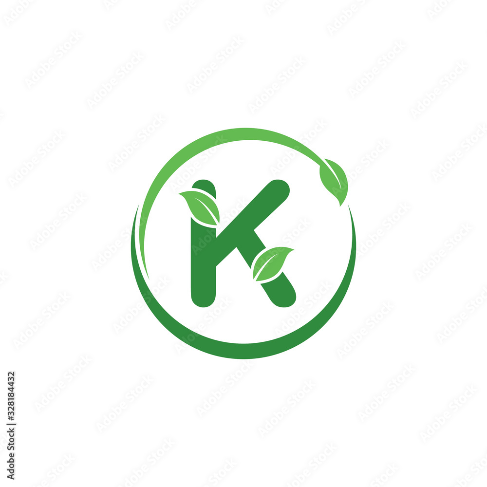 Initial K Letter with Leaf Logo Design Vector Initial K Letter with Leaf Logo Design Vector