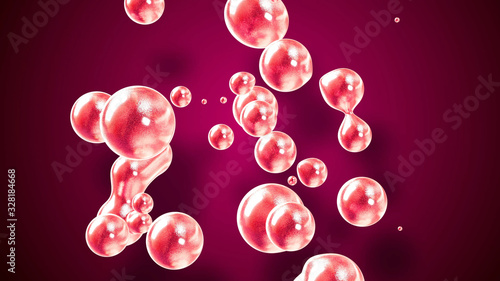 amasing abstract background of metaballs or glisten bubbles as if glass drops or spheres filled with red sparkles merge together and scatter around. 3d rendering 39 photo