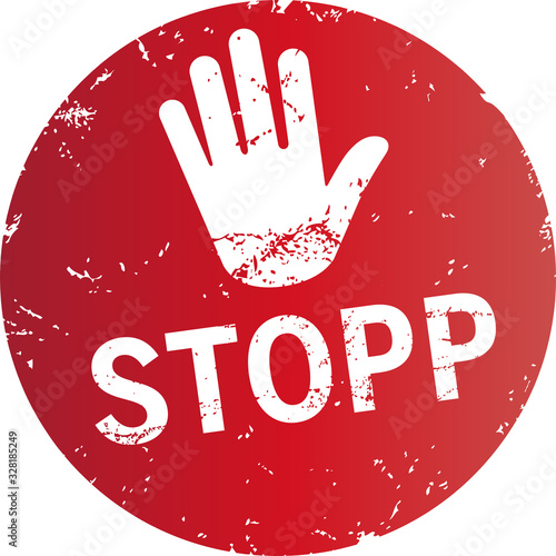 roter Button STOPP mit Hand-Symbol