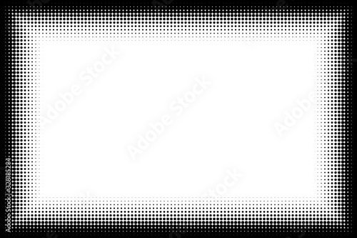 Photo frame rectangular halftone. Vector frame of points. Decorative overlay element. Isolated background.
