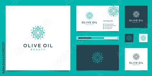Olive tree and oil logo design and business cards Premium Vector