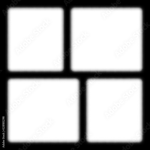 Photo frame, halftone, comic collage pop art. Vector frame of points. Decorative overlay element. Isolated background.