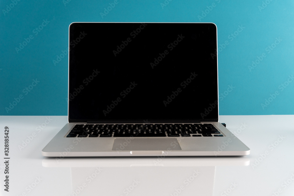 Laptop and blue background with technology concept. Laptop and blue background with technology concept.