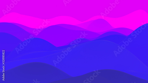 abstract fantastic background  liquid gradient of paint with internal glow forms hills or peaks like landscape in subsurface scattering material  mat color transitions. Blue purple