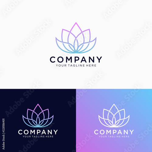 Outline lotus logo design  blossom lotus modern gradient monoline logo design emblem vector illustration logo template