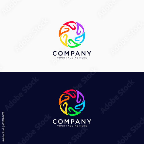 Colorful circle leaves combined with G letter logo design emblem vector illustration logo template