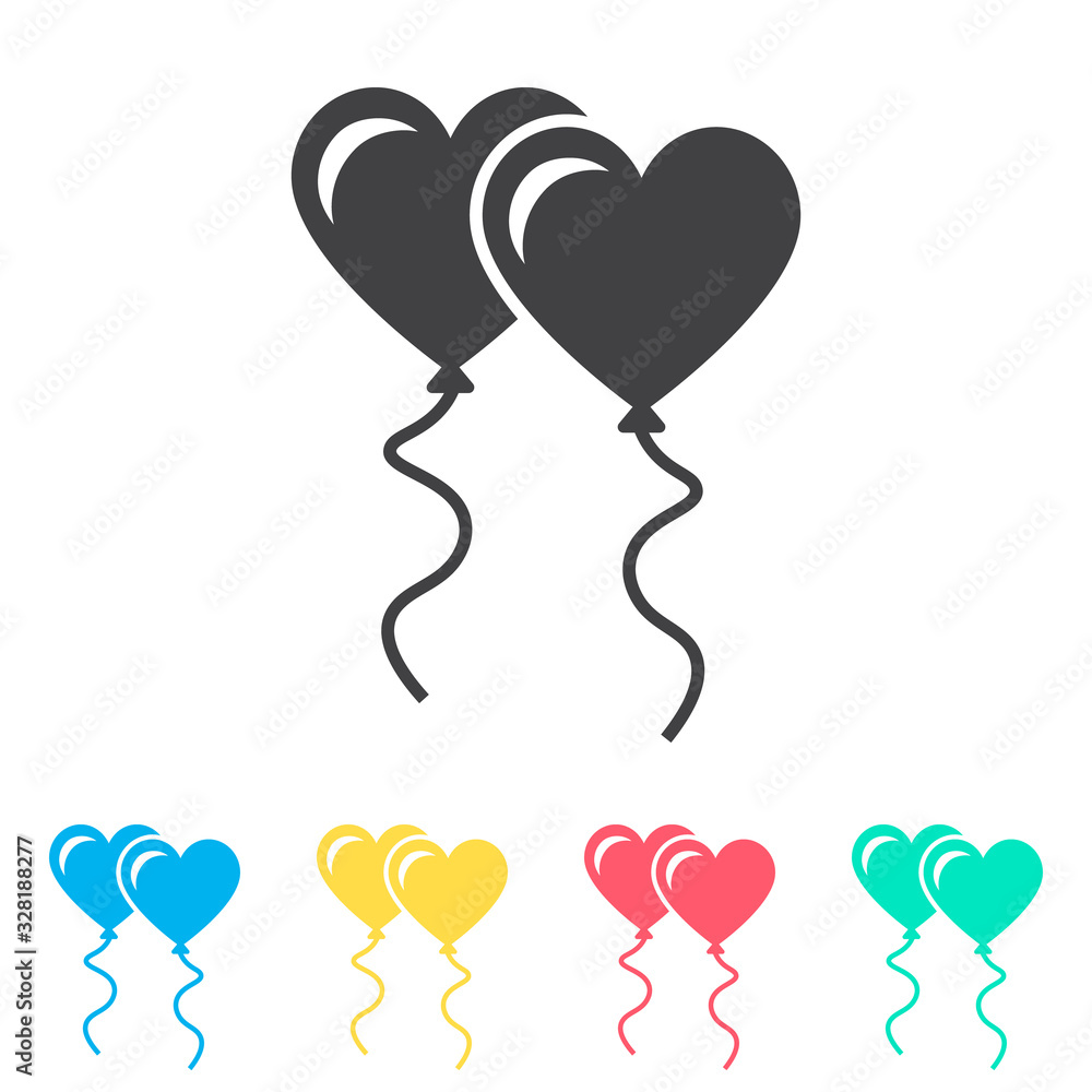 Heart balloons multi color icon set. Simple glyph, flat vector of wedding icons for ui and ux, website or mobile application