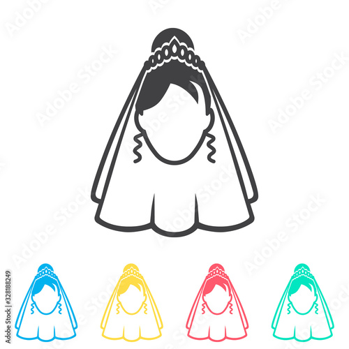 Woman in bridal veil multi color icon set. Simple glyph, flat vector of wedding icons for ui and ux, website or mobile application