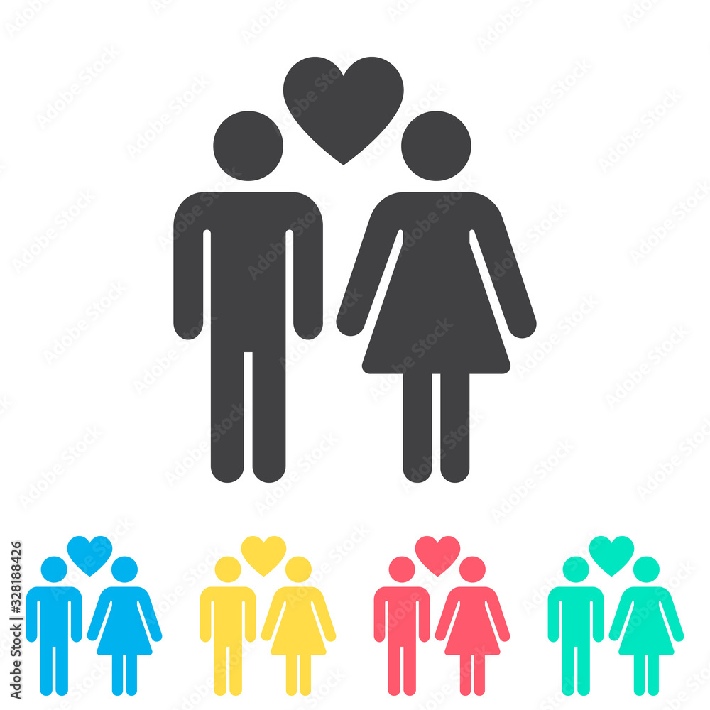 Couple multi color icon set. Simple glyph, flat vector of wedding icons for ui and ux, website or mobile application