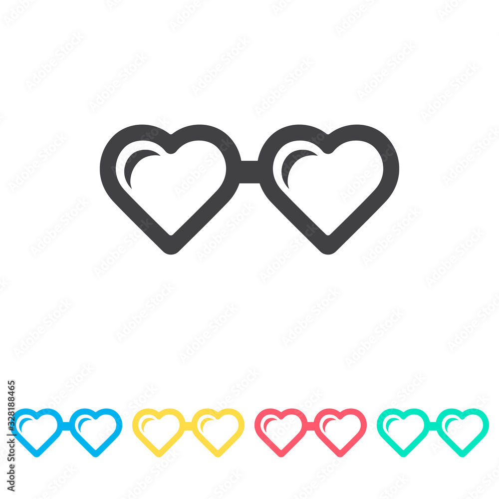 Heart glasses multi color icon set. Simple glyph, flat vector of wedding icons for ui and ux, website or mobile application