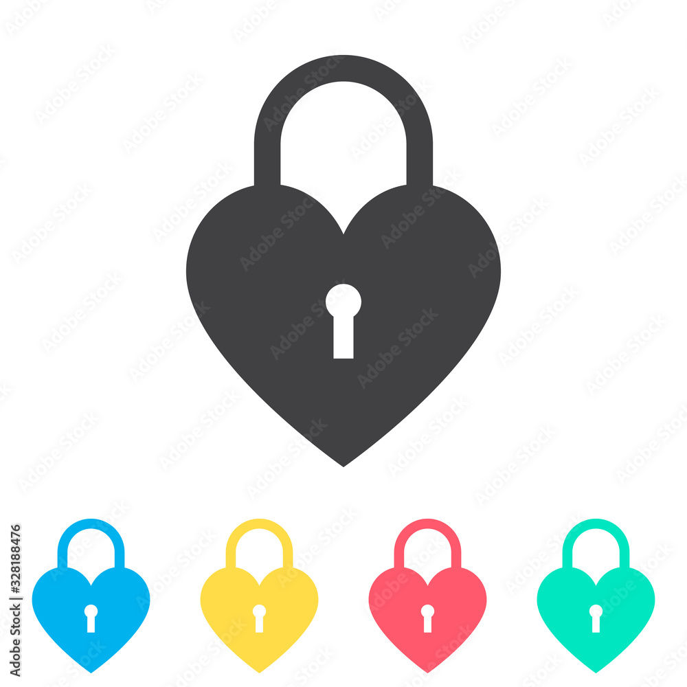 Heart lock multi color icon set. Simple glyph, flat vector of wedding icons for ui and ux, website or mobile application Heart lock multi color icon set. Simple glyph, flat vector of wedding icons for ui and ux, website or mobile application