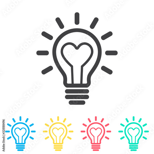 Light bulb with heart multi color icon set. Simple glyph, flat vector of wedding icons for ui and ux, website or mobile application