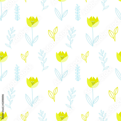Simple abstract botanical seamless pattern on a white background.Endless floral ornament for fabric,invitations, wrapping paper, cards and other materials.