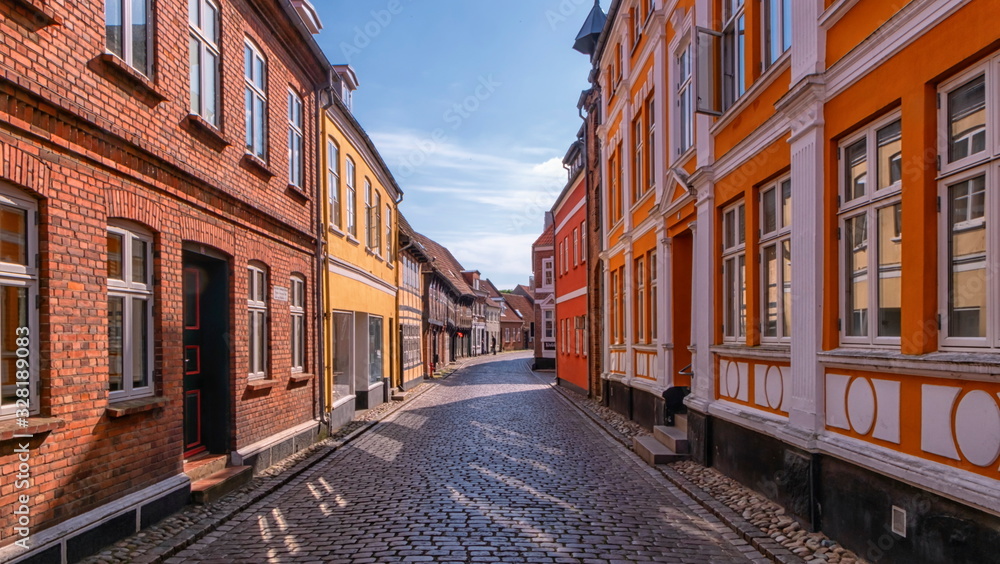 Street in famous medieval city of Ribe, Denmark