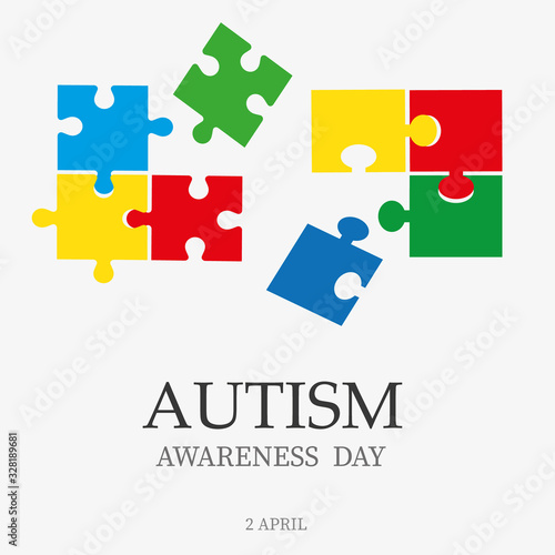 Vector illustration promoting World Autism Awareness Day,colorful puzzle,text and graphics on the card, banner or poster.Graphic element.