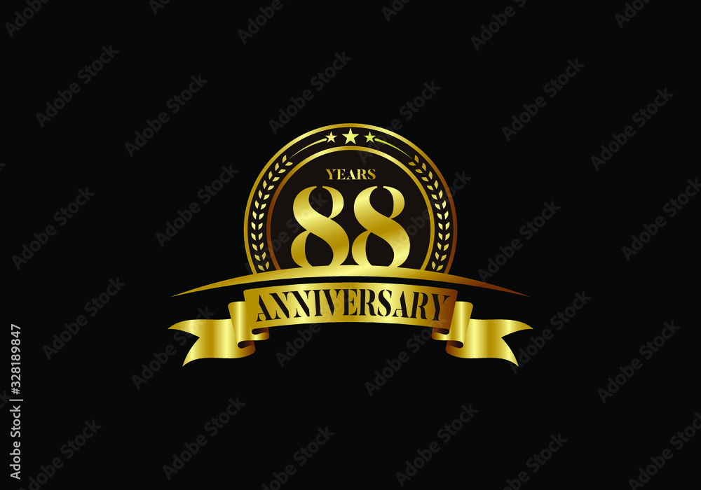 88th years anniversary logo template, vector design birthday celebration, Golden anniversary emblem with ribbon. Design for a booklet, leaflet, magazine, brochure, poster, web, invitation or greeting