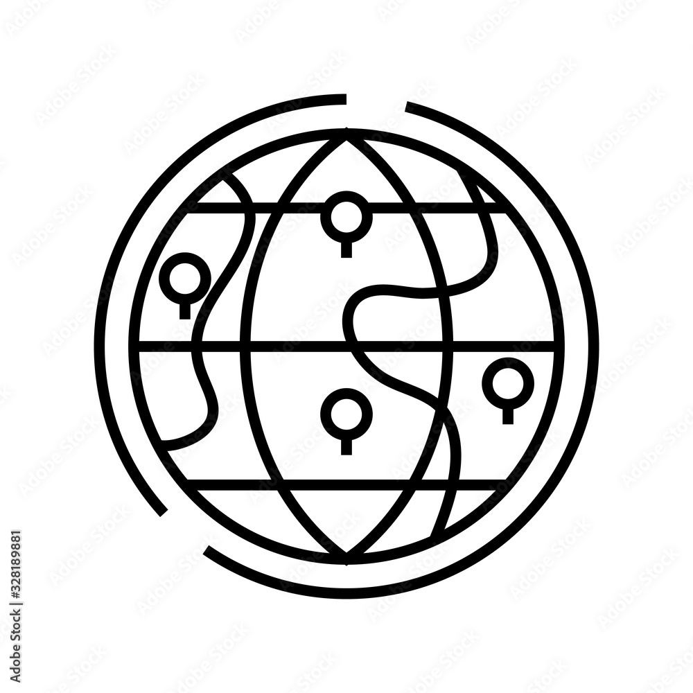 World locations line icon, concept sign, outline vector illustration, linear symbol. World locations line icon, concept sign, outline vector illustration, linear symbol.