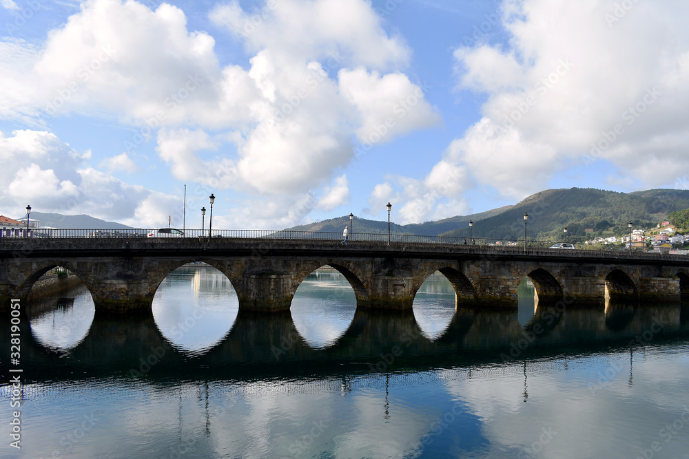 The bridge of Mercy in the city of Viveiro, Lugo, Galicia. Spain. Europe.  October 1, 2019