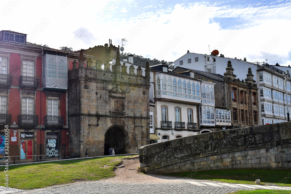 The door of the Castle of the Bridge, also known as the door of Carlos V, in Viveiro, Lugo, Galicia. Spain. Europe. September 01, 2019