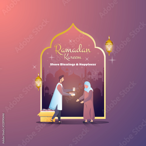 Flat design of share with other for Ramadan Kareem greeting postcard