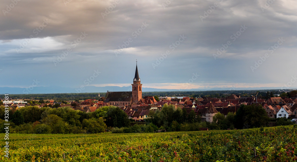 Rainbow after the rain over the lovely villages of Alsace