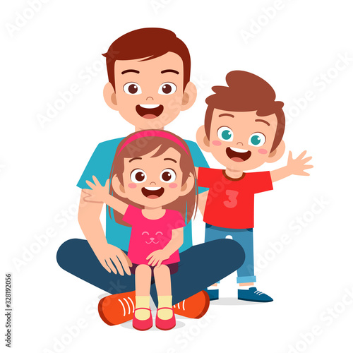 happy cute family mom dad son daughter together