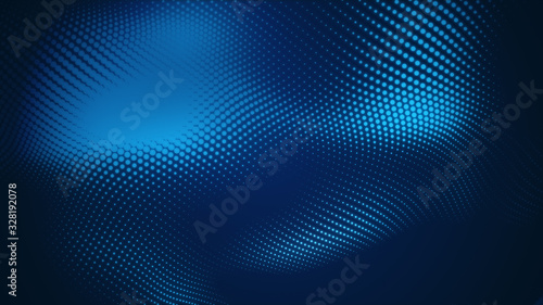 Dot blue wave light screen gradient texture background. Abstract  technology big data digital background. 3d rendering.