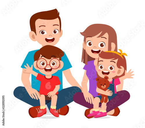 happy cute family mom dad son daughter together